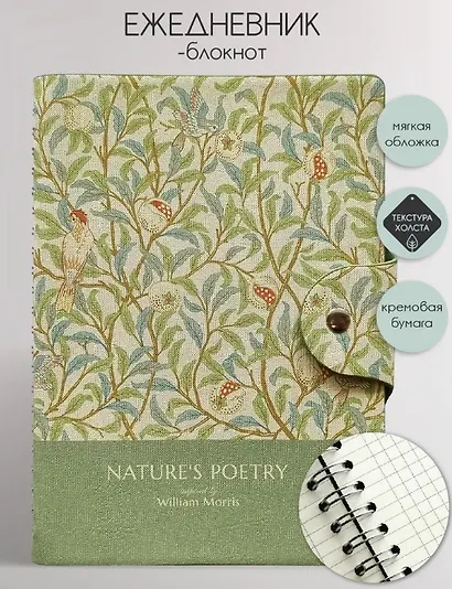 Бизнес-тетрадь А5, 96 листов в клетку, 140 x 200 мм "Poesy. Птицы" искусственная кожа, спираль - фото 1