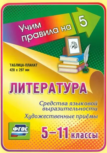 Литература. Средства языковой выразительности. Художественные приемы. 5-11 классы. Таблица-плакат (420х297) - фото 1