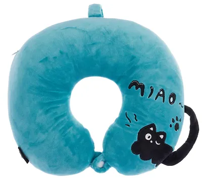 Подушка на шею с кнопкой «Чёрный кот», (30х30 см), (лазурный), Bookvalno - фото 2