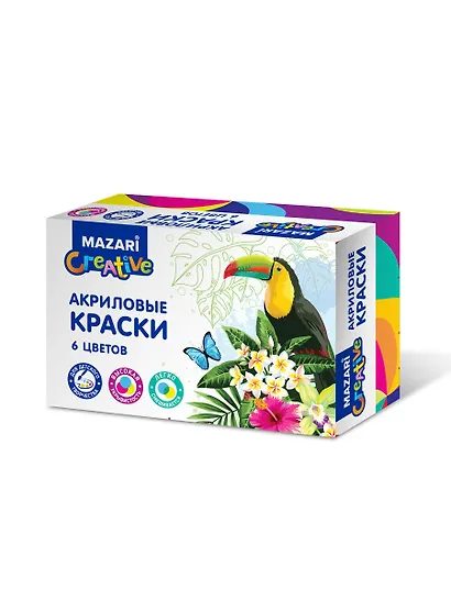 Акриловые краски, 6 цветов, баночка 20 мл - фото 2