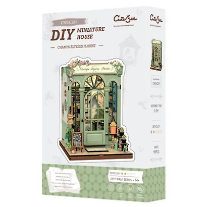 CWGC201 Конструктор интерьерный  – сборный домик CuteBee - Магазин цветов "Елисейские Поля", 199 деталей (материалы: дерево, картон, пластик, металл), со световыми эффектами (подсветка интерьера), с питанием от 2хААА батареек (не включены), серия DIY, воз - фото 14