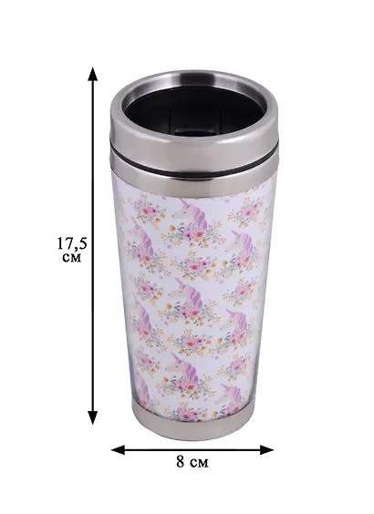 Термостакан Единороги и цветы (пластик) (400мл) - фото 3