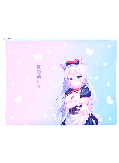 Папка для тетрадей В5 "Аниме. Девушка с ушками (Сёдзё) (цветная)" молния, ткань, подклад - фото 1