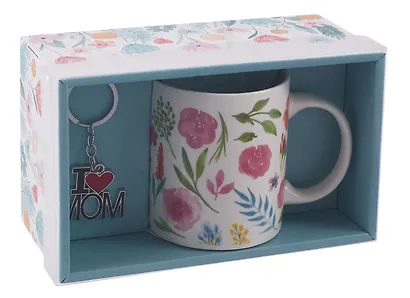 Подарочный набор Кружка и брелок-I love Mom Цветы и листья (коробка) (керамика) (12-topsun-202409-05) - фото 6