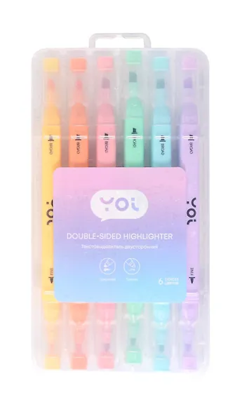 Текстовыделители Yoi, двухсторонние 6 цветов - фото 1