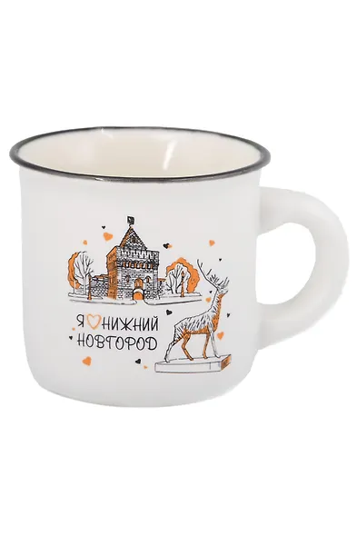 Кружка маленькая белая Дмитриевская башня,олень (фарфор) (75мл) (Нижний Новгород) (065-9-M-76-W) - фото 1