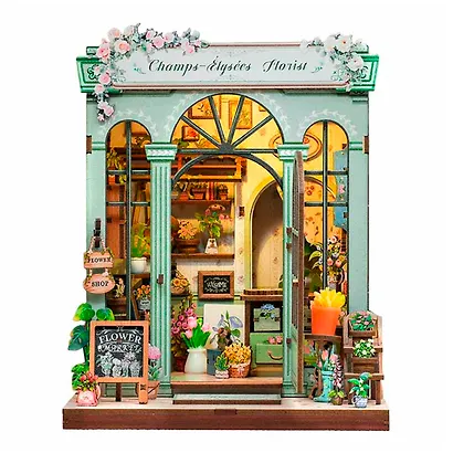CWGC201 Конструктор интерьерный  – сборный домик CuteBee - Магазин цветов "Елисейские Поля", 199 деталей (материалы: дерево, картон, пластик, металл), со световыми эффектами (подсветка интерьера), с питанием от 2хААА батареек (не включены), серия DIY, воз - фото 11