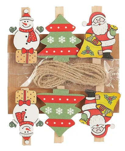 Прищепки декоративные с веревкой 6 шт - фото 1