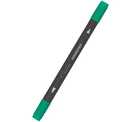 Маркер акварельный "Сонет", двухсторон., кисть и тонкий наконечник, изумрудный темный, сонет - фото 1