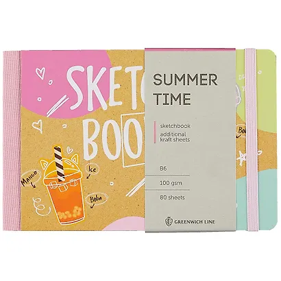 Скетчбук B6 80л "Summer time" 100г/м2, доп.листы крафт, тв. обложка, на резинке, Greenwich Line - фото 1