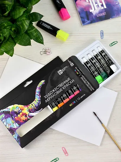 Краски акриловые 12 цветов, 12 мл, неоновые цвета - фото 9