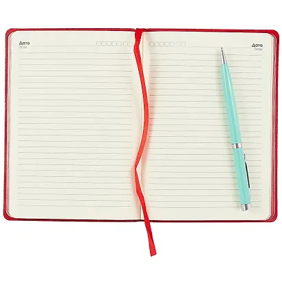 Ежедневник недат. А6 136л "SOFT TOUCH" пламенный красный, интегр.обл., иск.кожа, тонир.блок, скругл.углы, цв.торец, ляссе - фото 3