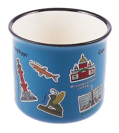 Кружка фарфор матовая 180мл СПб. Пиктограммы, синяя - фото 2