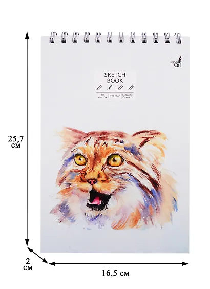 Скетчбук А5+ 80л "SKETCHBOOK. Дикий кот" белый офсет, 120г/м2, 7БЦ - фото 3