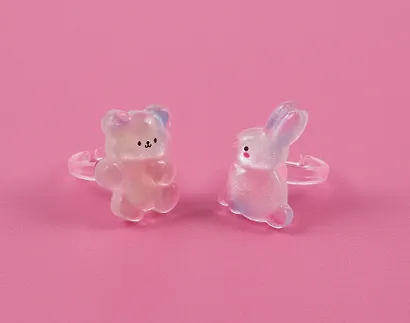 Набор колец Кролик и Мишка перламутровые (2шт) (пластик) (12-03907-B29) (Lafilaf) - фото 3