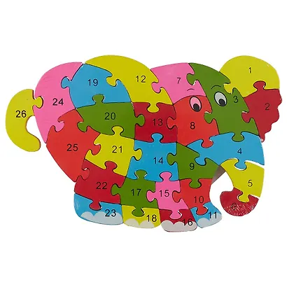 Деревянные пазлы-Фигуры Слон с цифрами и англ. алфавитом - фото 1
