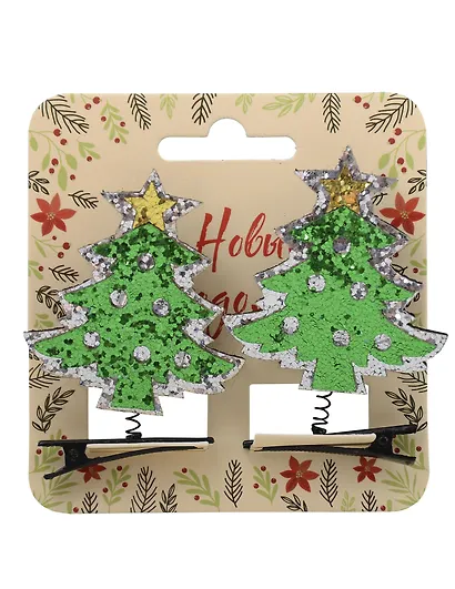 Заколки новогодние Елочки с мишурой (2шт) (текстиль) (12-6142-HNY23) - фото 1