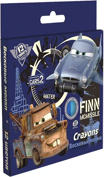 Мелки восковые 12цв "Cars" 10мм, к/к, подвес, Disney - фото 1