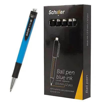Ручки шариковые автоматические синие 12 штук "B-line" 0,5 мм, Schiller - фото 6
