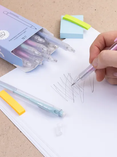 Карандаши механические 12шт "Light" 0,5мм, с ластиком, ассорти, Yoi - фото 12