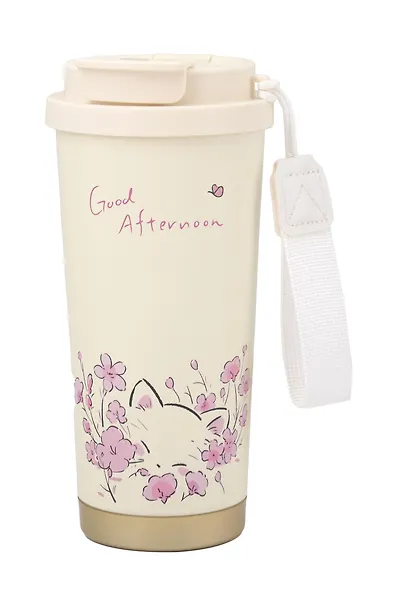 Термостакан Котик в розовых цветах (пластик/металл) (500мл) (12-7306-202510-STB-29) - фото 1