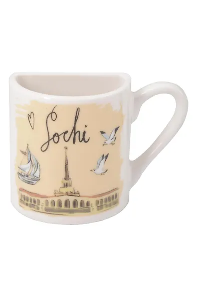 Магнит-кружка половинка фарфор Морской порт,чайки,парусник (фарфор) (Сочи) (05-5K-135-D1) - фото 1