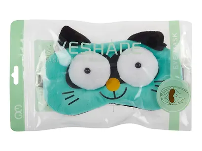 Маска для сна Кот с объемными глазами (плюш) мятная - фото 7