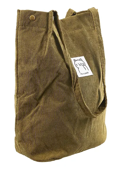 Сумка-шоппер с кнопкой оливковая (вельвет) (33х31) Bookvalno - фото 4