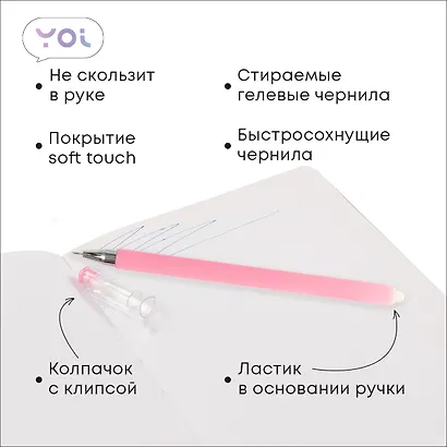 Ручки гелевые пиши-стирай синие 12 штук "Restart" 0,5 мм, soft touch, в ассортименте, Yoi - фото 3