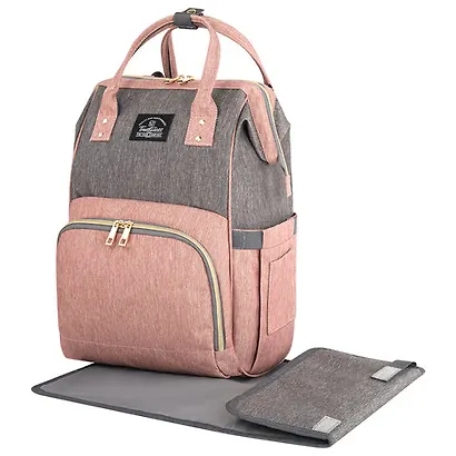 Рюкзак BRAUBERG MOMMY 40*26*17см. серый/розовый, коврик, крепления на коляску, термокарманы - фото 1