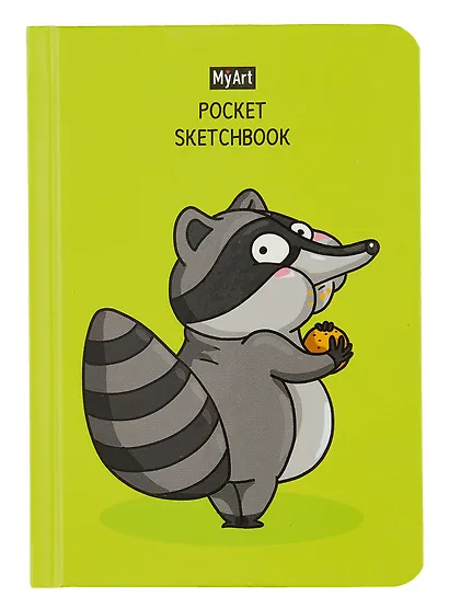 Скетчбук А6 48л "Pocket Скетчбук. Енот" белый офсет, резинка, тв.обложка - фото 2