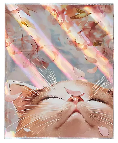 Обложки 03шт д/тетрадей гологр. "Лучезарный кот" 346*215мм, ПВХ 70мкм, три наклейки для персонализации, подвес - фото 5