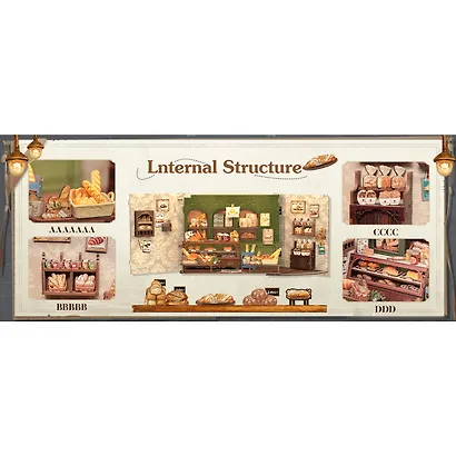 CWGB401 Конструктор интерьерный  – сборный домик CuteBee - Пекарня "Миссис Хант", 216 деталей (материалы: дерево, картон, пластик, металл), со световыми эффектами (подсветка интерьера), с питанием от 2хААА батареек (не включены), серия DIY, возраст 14+ - фото 4