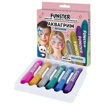 Аквагрим для лица и тела, 6 цветов МЕТАЛЛИК, FUNSTER (ФАНСТЕР), легко смываются, 192574 - фото 2