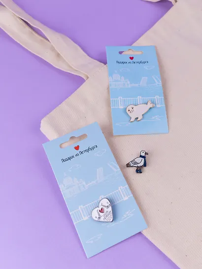 Набор металлических значков (3шт.) (Значок СПб Мосты и сердце Значок СПб Нерпа Значок СПб Чайка) (Подарок из Петербурга) (металл) - фото 5