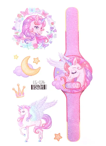 Тату "Единороги, часики" (2 вида) (7,5х12см) - фото 2