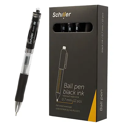 Ручки шариковые автоматические черные 12 штук "Accent" 0,7 мм, Schiller - фото 6
