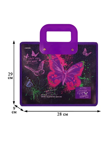 Папка для тетрадей А4 "Jeans Butterfly" 33,5*26, молния, ручки, расширение, пластик+текстиль - фото 2