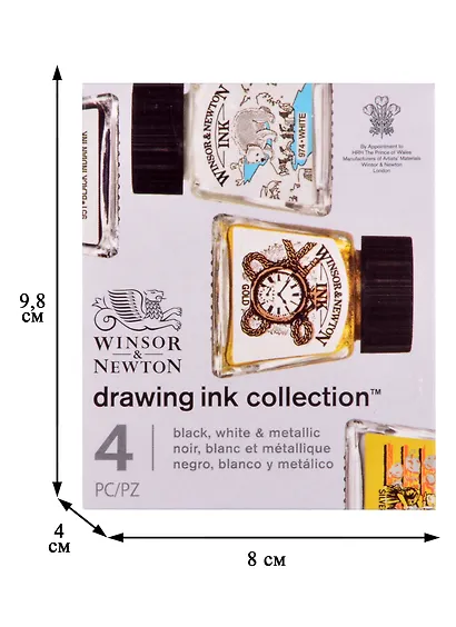 Тушь художественная 4 цв  14мл, черный, белый, золотой, серебряный, к/к, Winsor&Newton - фото 3