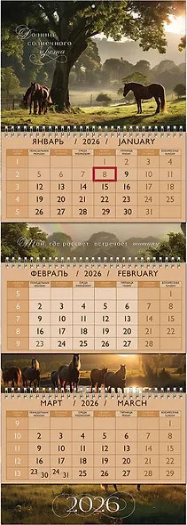 Календарь квартальный 2026г 297*840 "Долина солнечного цвета. Там где Рассвет" настенный, трёхблочный, спираль - фото 1
