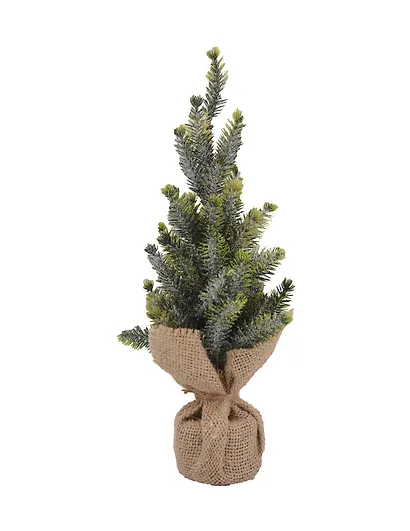 Ёлочка настольная Зеленая красавица в мешочке (ПЭТ, дерево, текстиль) (11х27) - фото 1