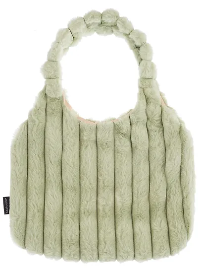 Сумка-шоппер с объёмной ручкой (зеленая) (плюш) (35х35см) - фото 3