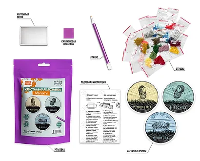 Кристальная (алмазная) мозаика ФРЕЯ Набор магнитов "Философия Ёжика", 8.5 х 8.5 см - фото 2