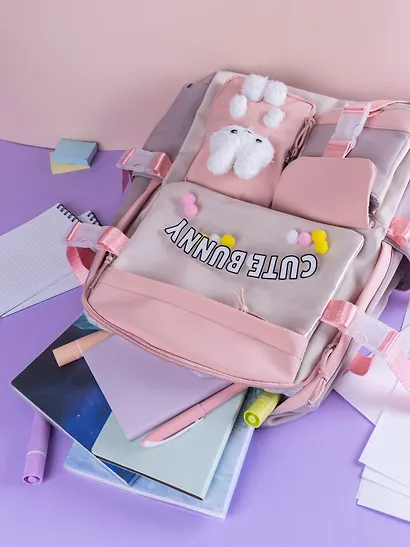 Рюкзак "Зайка" 42*27*15 см, сиренево-розовый, с игрушкой - фото 13