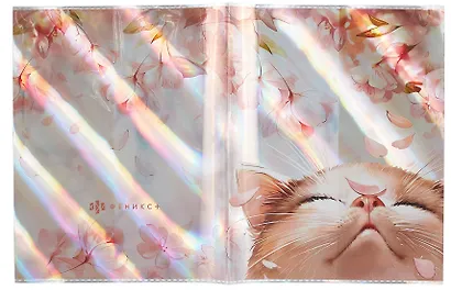 Обложки 03шт д/тетрадей гологр. "Лучезарный кот" 346*215мм, ПВХ 70мкм, три наклейки для персонализации, подвес - фото 6