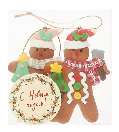 Набор новогодних подвесных украшений Пряничные человечки (2шт) (пластик) (ПВХ бокс) (7х10) (12-07253CR-5) - фото 3