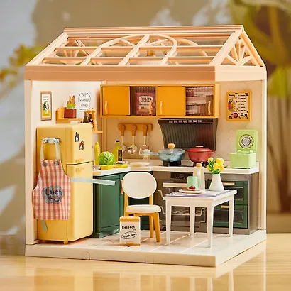 8005 Конструктор интерьерный для детского творчества – сборный домик Fairy Care «Роскошная Кухня», количество деталей - 126 (материалы: пластик, металл, картон), со световыми эффектами (подсветка инте - фото 3