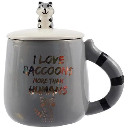 Кружка с крышкой Енотик (керамика) (350 мл) (12-06641-PHDF78) - фото 1