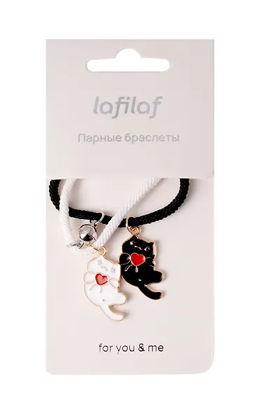 Набор парных браслетов с подвеской «Котики с сердечком», текстиль, металл, Lafilaf - фото 3