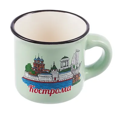 Кружка маленькая зеленая Кострома (фарфор) (065-9-33) - фото 2